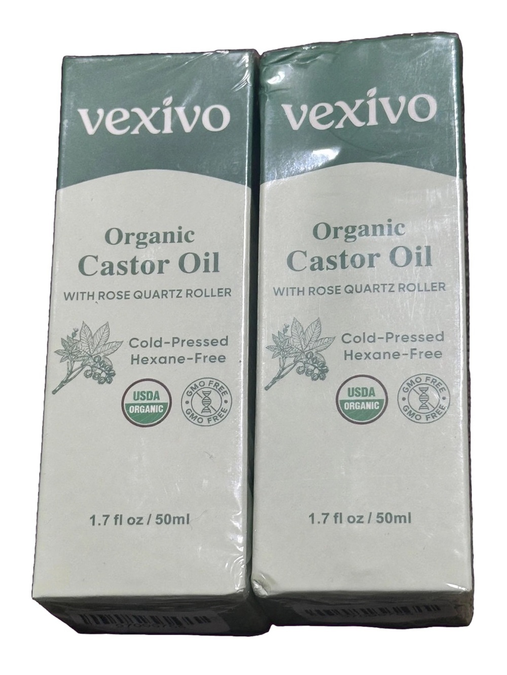 Vexivo Organic Castor Oil with Rose Quartz Roller - Green